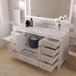Caroline Avenue 60" Single Bath Vanity in White with White Quartz Top and Square Sink with Polished Chrome Faucet with Mirror