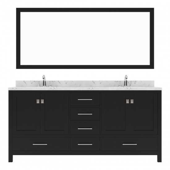 Caroline Avenue 72" Double Vanity in Espresso with White Quartz Top and Square Sinks with Polished Chrome Faucets with Mirror