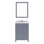 Caroline Avenue 24" Single Bath Vanity in Gray with White Quartz Top and Round Sink with Polished Chrome Faucet with Mirror