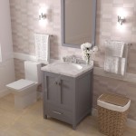 Caroline Avenue 24" Single Bath Vanity in Gray with White Quartz Top and Round Sink with Polished Chrome Faucet with Mirror