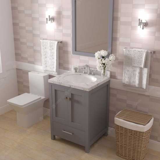 Caroline Avenue 24" Single Bath Vanity in Gray with White Quartz Top and Round Sink with Polished Chrome Faucet with Mirror