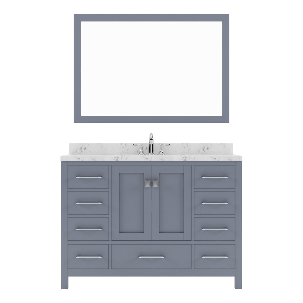 Caroline Avenue 48" Single Bath Vanity in Gray with White Quartz Top and Round Sink with Polished Chrome Faucet with Mirror