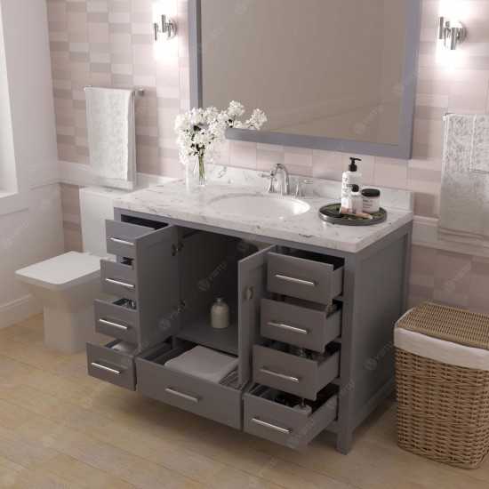 Caroline Avenue 48" Single Bath Vanity in Gray with White Quartz Top and Round Sink with Polished Chrome Faucet with Mirror