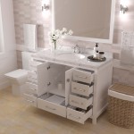 Caroline Avenue 48" Single Bath Vanity in White with White Quartz Top and Round Sink with Polished Chrome Faucet with Mirror