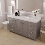 Caroline Avenue 60" Single Vanity in Cashmere Gray with White Quartz Top and Round Sink with Polished Chrome Faucet with Mirr