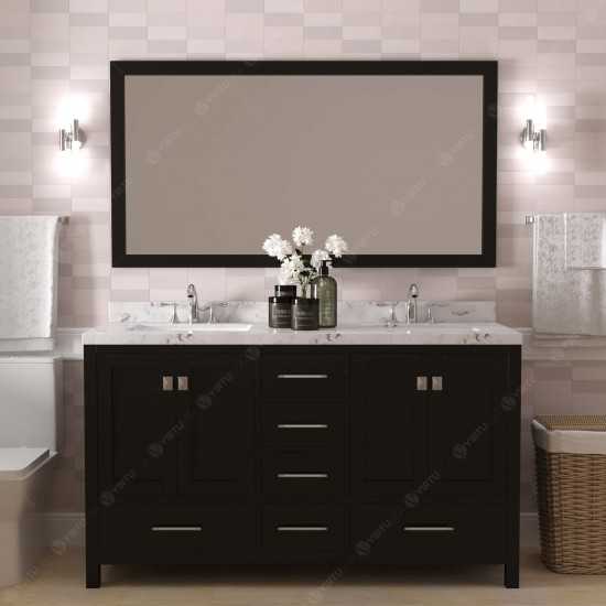 Caroline Avenue 60" Double Vanity in Espresso with White Quartz Top and Round Sinks with Polished Chrome Faucets with Mirror