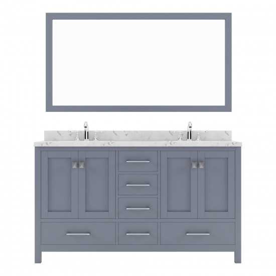 Caroline Avenue 60" Single Bath Vanity in Gray with White Quartz Top and Round Sink with Polished Chrome Faucet with Mirror