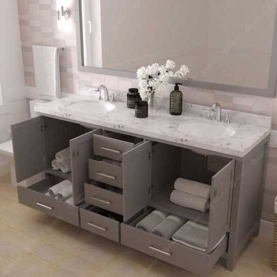 Caroline Avenue 72" Double Vanity in Cashmere Gray with White Quartz Top, Round Sinks with Polished Chrome Faucets with Mirro