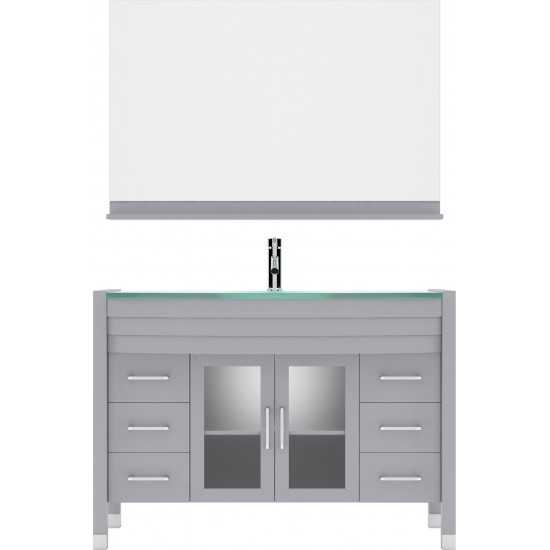 Ava 48" Single Bath Vanity in Gray with Green Glass Top and Matching Mirror