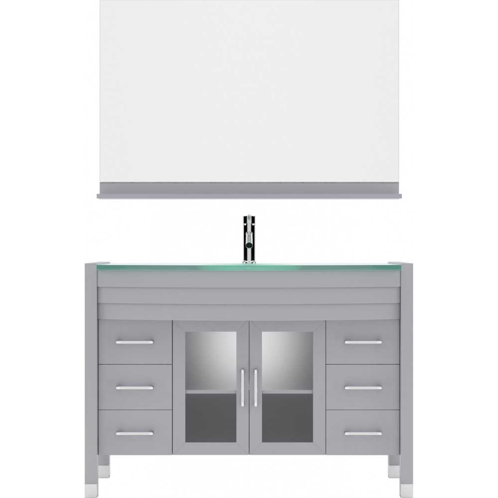 Ava 48" Single Bath Vanity in Gray with Green Glass Top and Matching Mirror