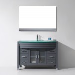 Ava 48" Single Bath Vanity in Gray with Green Glass Top and Matching Mirror