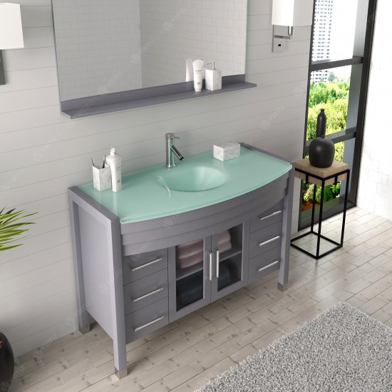 Ava 48" Single Bath Vanity in Gray with Green Glass Top and Matching Mirror