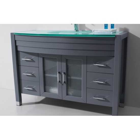 Ava 48" Single Bath Vanity in Gray with Green Glass Top and Matching Mirror