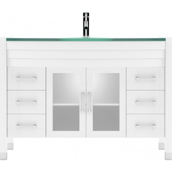 Ava 48" Single Bath Vanity in White with Green Glass Top