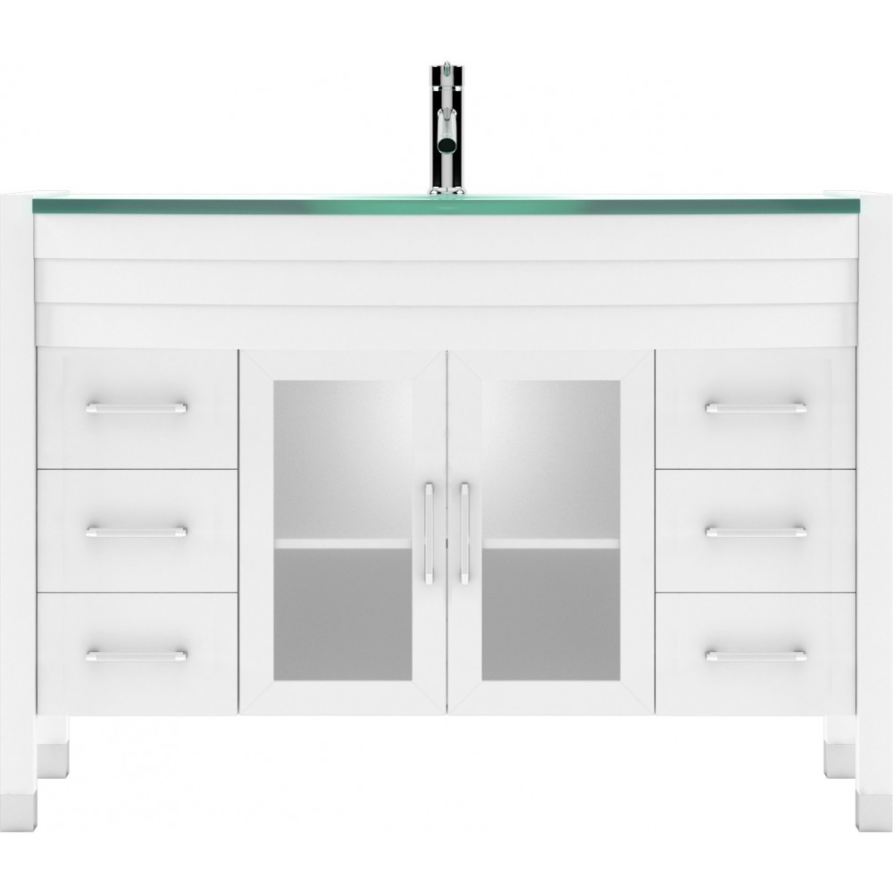 Ava 48" Single Bath Vanity in White with Green Glass Top