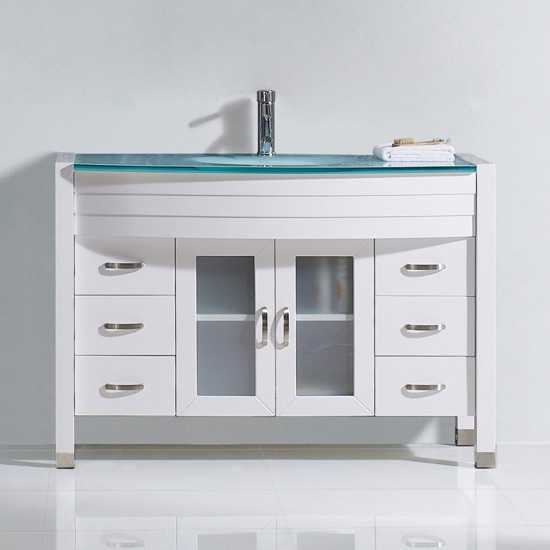 Ava 48" Single Bath Vanity in White with Green Glass Top