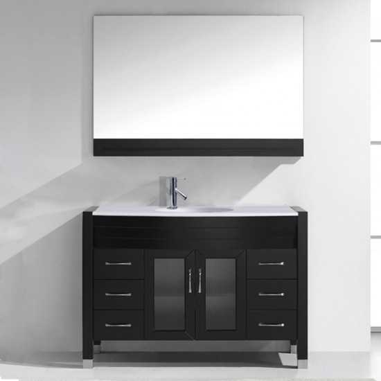 Ava 48" Single Bath Vanity in Espresso with White Engineered Stone Top and Round Sink and Matching Mirror