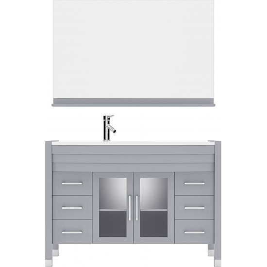 Ava 48" Single Bath Vanity in Gray with White Engineered Stone Top and Round Sink and Matching Mirror