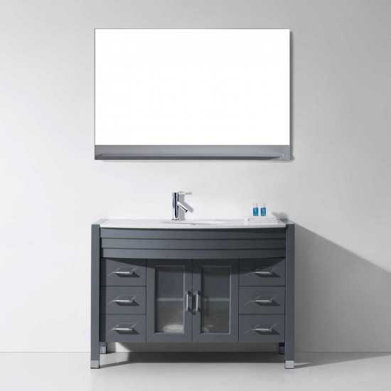 Ava 48" Single Bath Vanity in Gray with White Engineered Stone Top and Round Sink and Matching Mirror