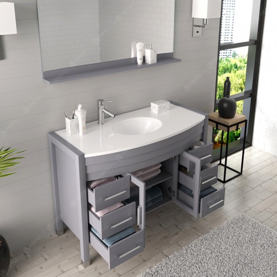 Ava 48" Single Bath Vanity in Gray with White Engineered Stone Top and Round Sink and Matching Mirror