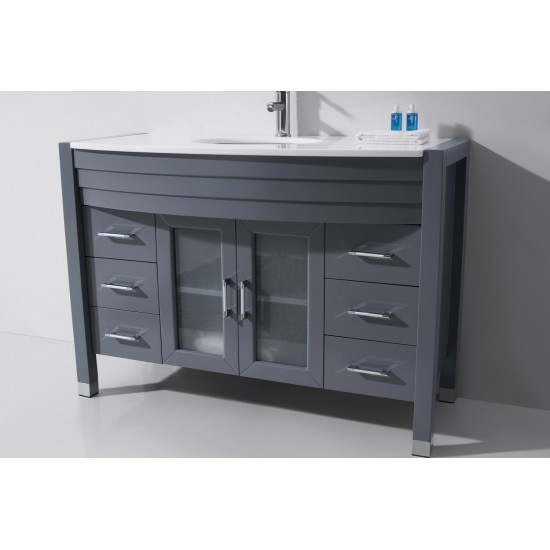 Ava 48" Single Bath Vanity in Gray with White Engineered Stone Top and Round Sink and Matching Mirror