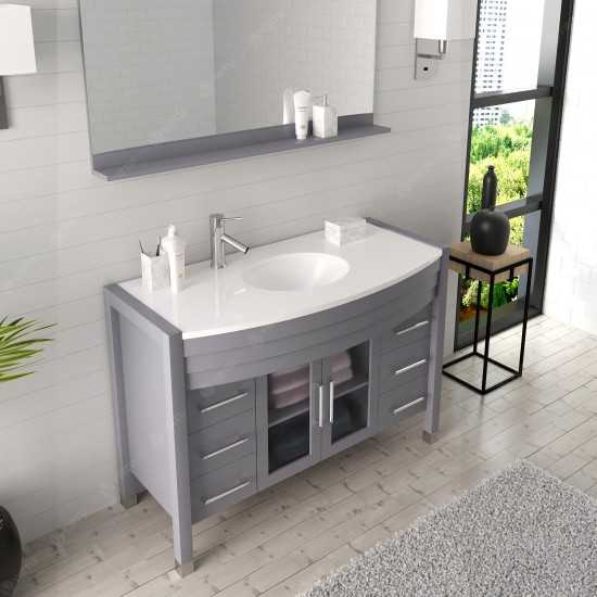 Ava 48" Single Bath Vanity in Gray with White Engineered Stone Top and Round Sink