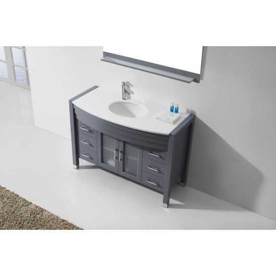 Ava 48" Single Bath Vanity in Gray with White Engineered Stone Top and Round Sink