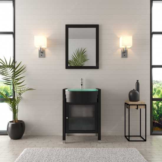 Ava 24" Single Bath Vanity in Espresso with Green Glass Top and Matching Mirror