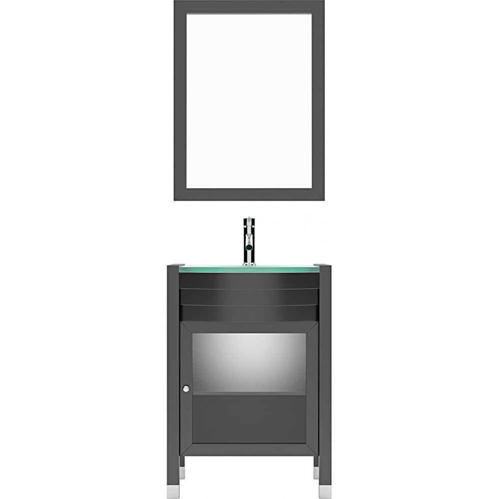 Ava 24" Single Bath Vanity in Espresso with Green Glass Top with Brushed Nickel Faucet and Matching Mirror