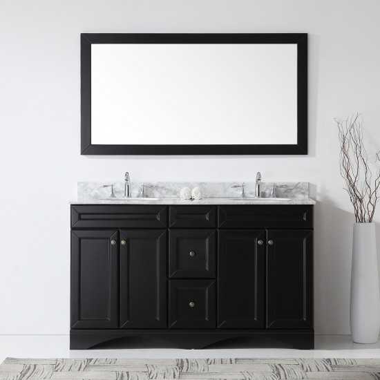 Talisa 60" Double Bath Vanity in Espresso with White Marble Top and Round Sinks and Matching Mirror