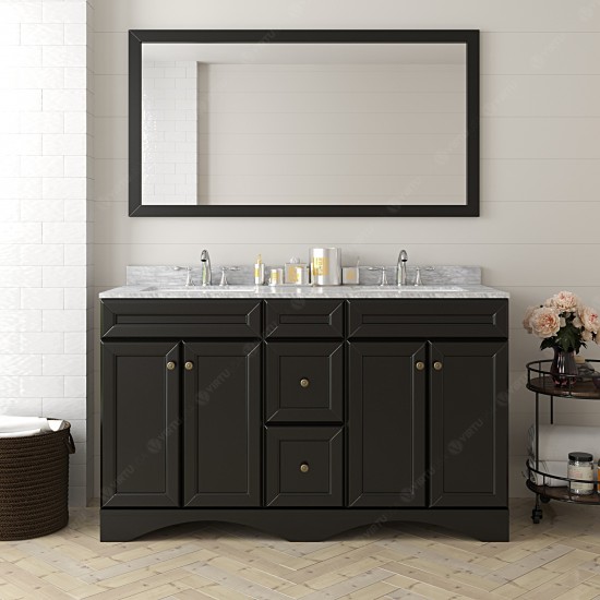 Talisa 60" Double Bath Vanity in Espresso with White Marble Top and Round Sinks with Brushed Nickel Faucets and Matching Mirr