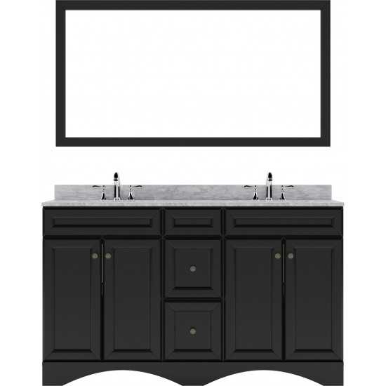 Talisa 60" Double Bath Vanity in Espresso with White Marble Top and Round Sinks with Polished Chrome Faucets and Matching Mir