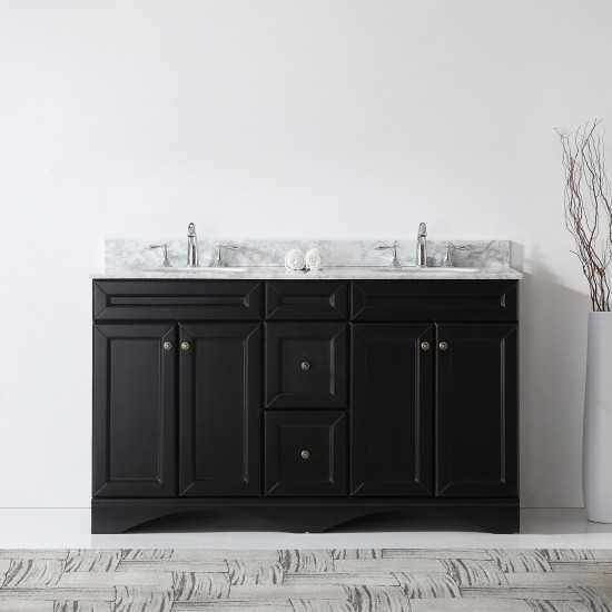 Talisa 60" Double Bath Vanity in Espresso with White Marble Top and Round Sinks