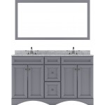 Talisa 60" Double Bath Vanity in Gray with White Marble Top and Round Sinks with Brushed Nickel Faucets and Matching Mirror