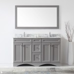 Talisa 60" Double Bath Vanity in Gray with White Marble Top and Round Sinks with Brushed Nickel Faucets and Matching Mirror