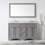 Talisa 60" Double Bath Vanity in Gray with White Marble Top and Round Sinks with Polished Chrome Faucets and Matching Mirror