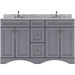 Talisa 60" Double Bath Vanity in Gray with White Marble Top and Round Sinks