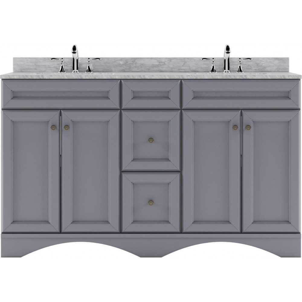 Talisa 60" Double Bath Vanity in Gray with White Marble Top and Round Sinks