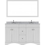 Talisa 60" Double Bath Vanity in White with White Marble Top and Round Sinks and Matching Mirror