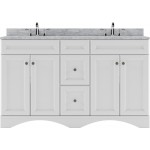 Talisa 60" Double Bath Vanity in White with White Marble Top and Round Sinks with Brushed Nickel Faucets