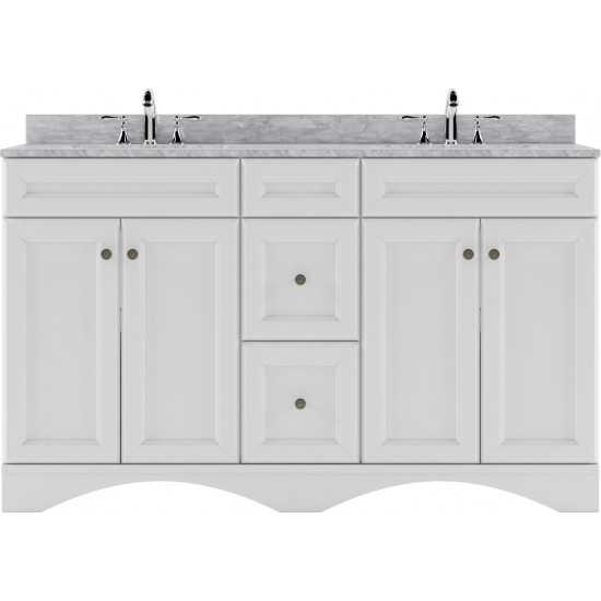 Talisa 60" Double Bath Vanity in White with White Marble Top and Round Sinks with Brushed Nickel Faucets