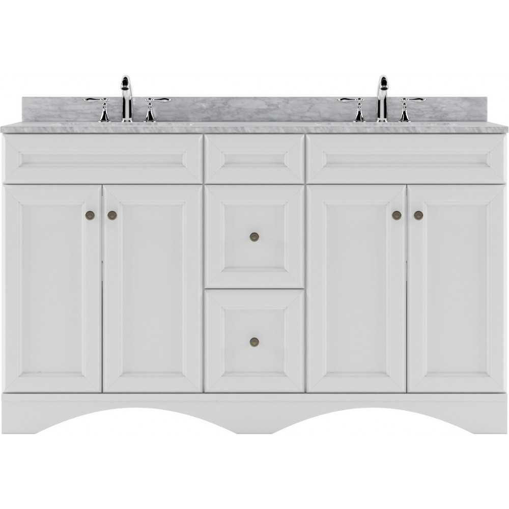 Talisa 60" Double Bath Vanity in White with White Marble Top and Round Sinks with Brushed Nickel Faucets