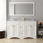 Talisa 60" Double Bath Vanity in White with White Marble Top and Round Sinks with Polished Chrome Faucets and Matching Mirror