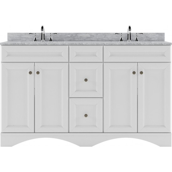 Talisa 60" Double Bath Vanity in White with White Marble Top and Round Sinks with Polished Chrome Faucets