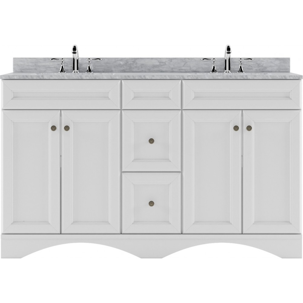 Talisa 60" Double Bath Vanity in White with White Marble Top and Round Sinks with Polished Chrome Faucets