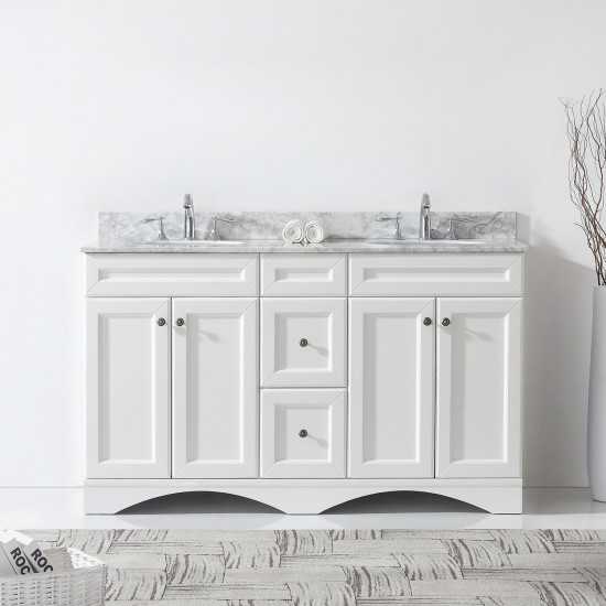 Talisa 60" Double Bath Vanity in White with White Marble Top and Round Sinks with Polished Chrome Faucets