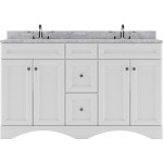 Talisa 60" Double Bath Vanity in White with White Marble Top and Round Sinks