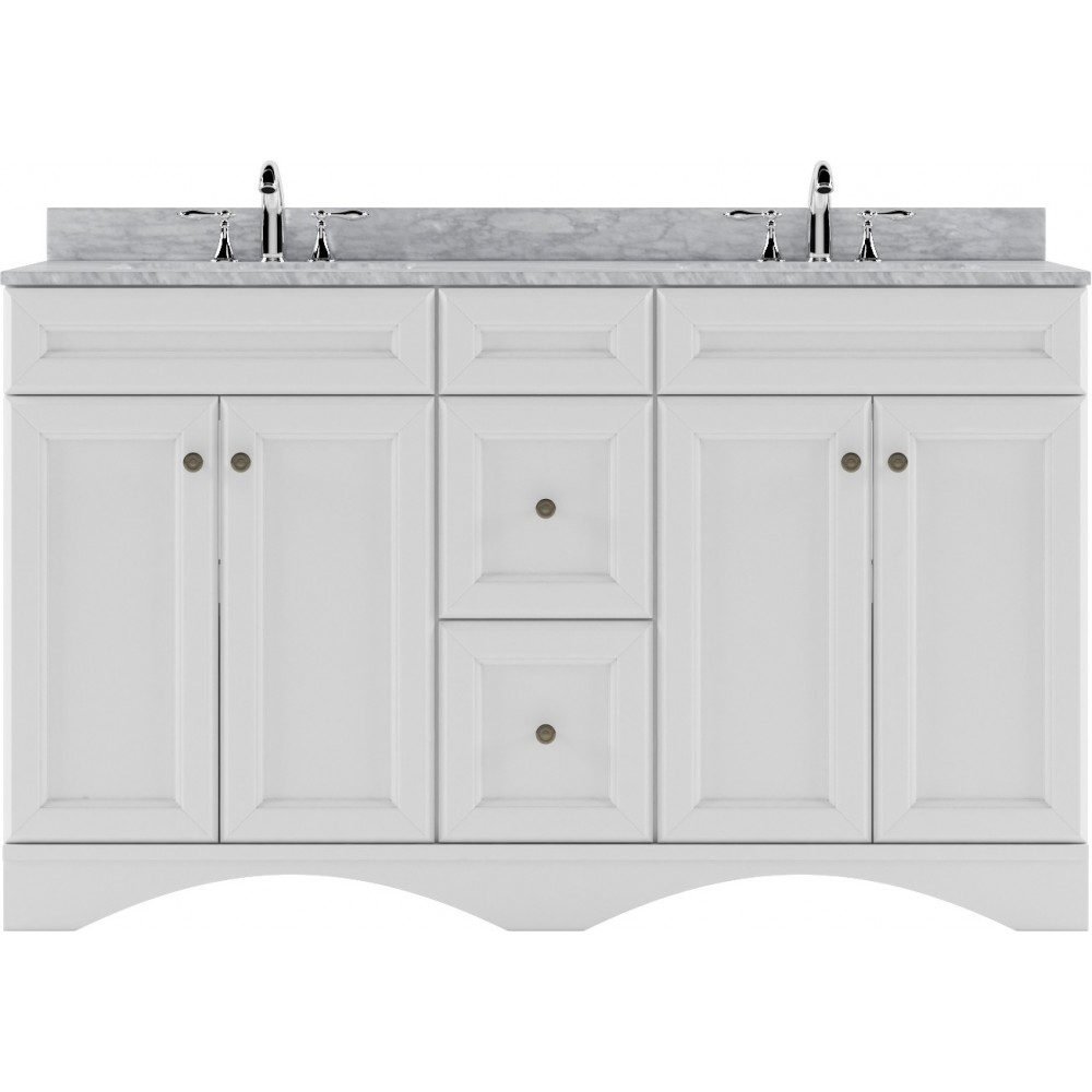 Talisa 60" Double Bath Vanity in White with White Marble Top and Round Sinks