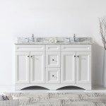 Talisa 60" Double Bath Vanity in White with White Marble Top and Round Sinks
