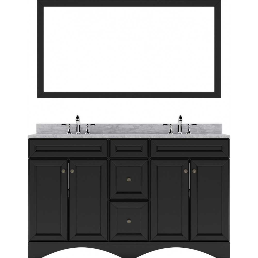Talisa 60" Double Bath Vanity in Espresso with White Marble Top and Square Sinks and Matching Mirror